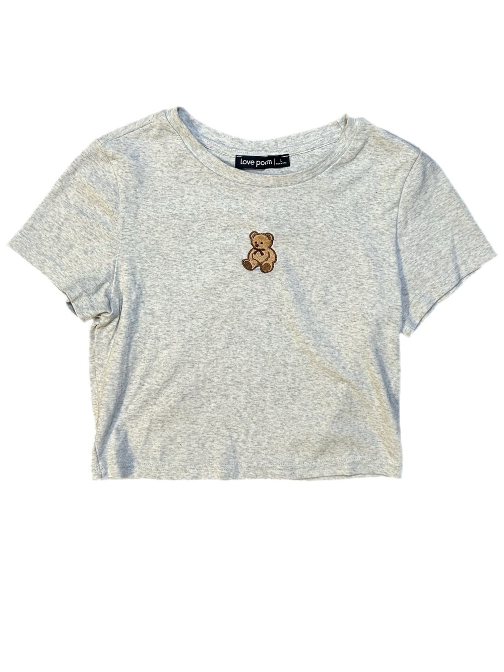 Womens/ Girls Heather Gray Teddy Cropped Tee